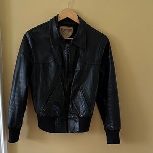 Black Leather bomber Jacket